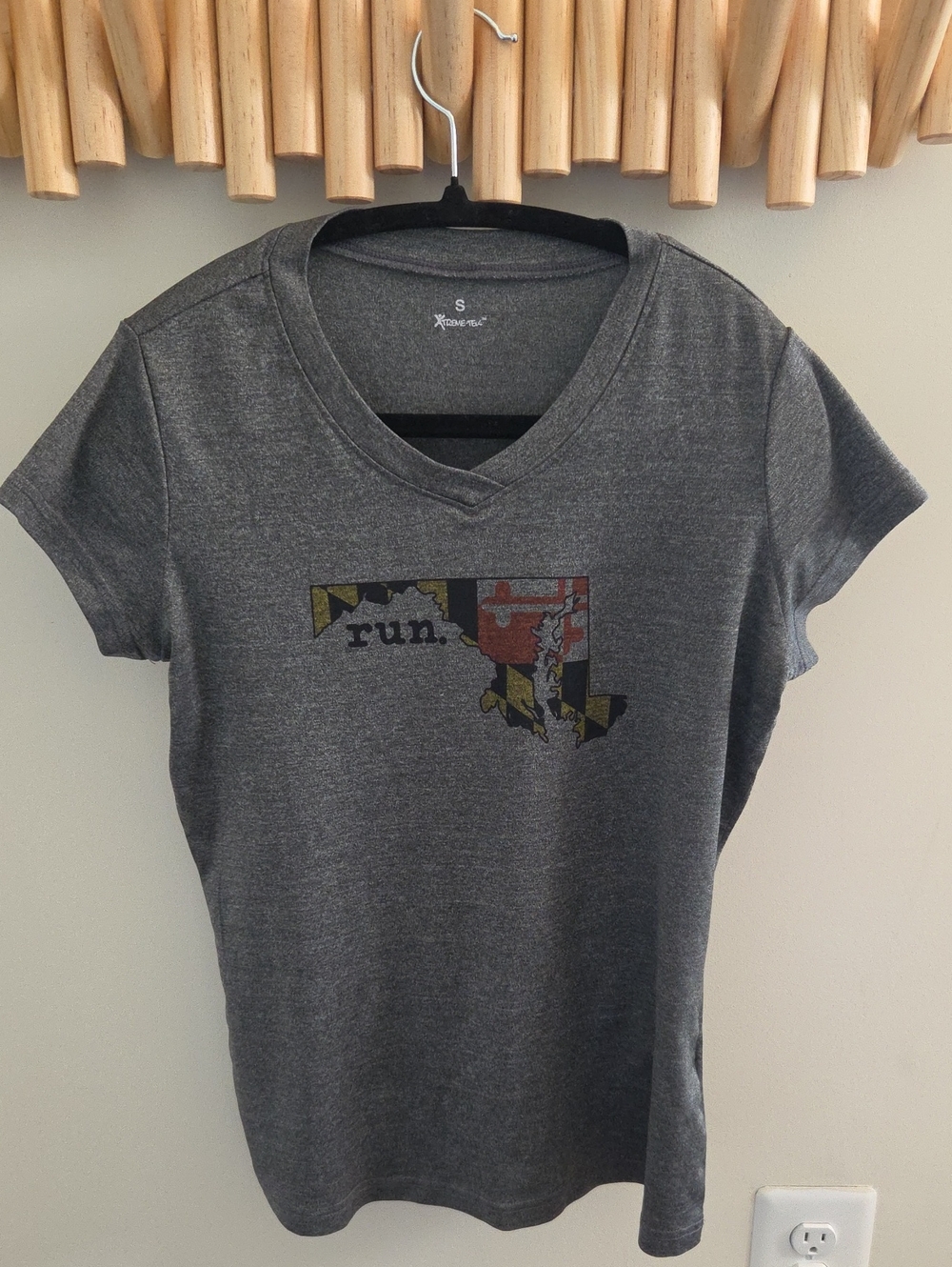 Gray V-Neck Run Maryland Tech Tee